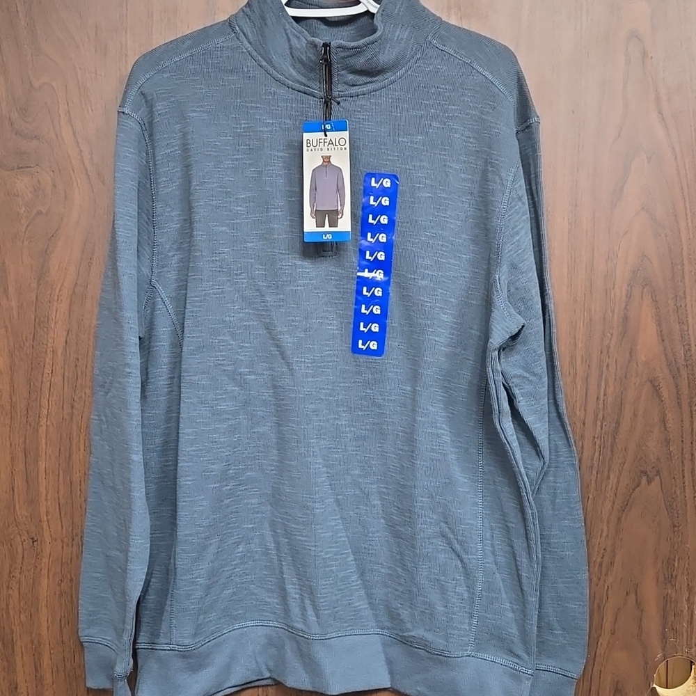 Buffalo David Bitton Size L Blue/Grey 1/4 Zip Knit Sweater